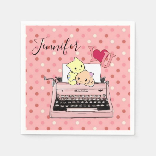 Papier Napkins, rosa Schreibmaschinenkatzen Serviette (Vorderseite)