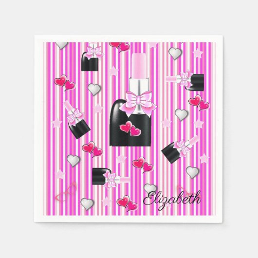 Papier Napkins, rosa Streifen, rosa Lipstick Serviette (Vorderseite)