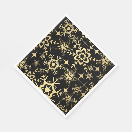 Papier Napkins-Schwarz & Gold Schneeflocken Serviette (Ecke)