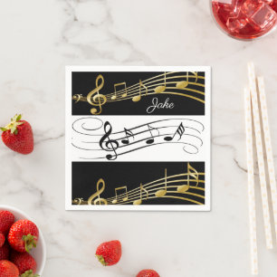 Papier Napkins, Schwarz-weiße Gold-Musiknote Serviette