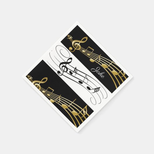 Papier Napkins, Schwarz-weiße Gold-Musiknoten Serviette (Ecke)