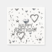 Papier Napkins, Silberherz glücklich Geburtstag Serviette (Vorderseite)