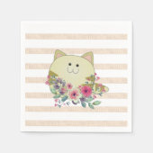Papier Napkins, Stripe Cat Beige Floral Serviette (Vorderseite)