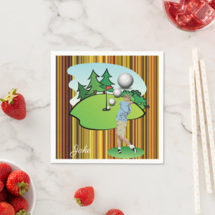 Papier Napkins, Stripe Golfer Golf Balls Serviette