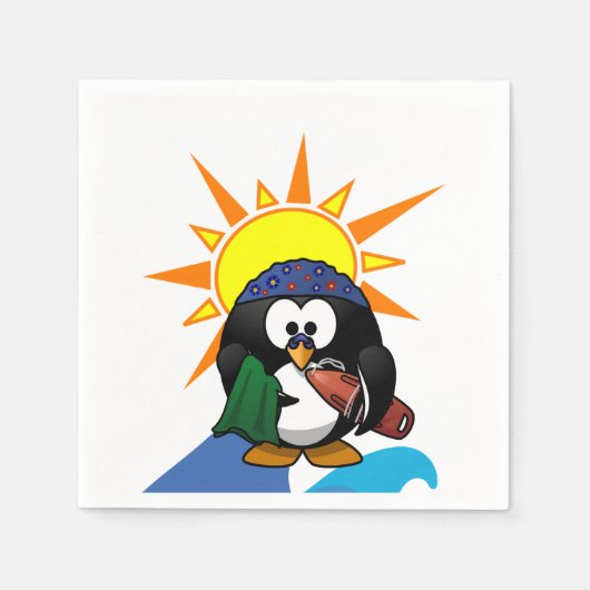 Papier Napkins, Surfer Pinguin Serviette (Vorderseite)