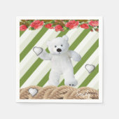 Papier Napkins, Weißer Teddy-Bär aus grünem Streif Serviette (Vorderseite)