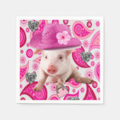 Papier-Neapel, rosa Schweinchen, Silberherz Serviette (Vorderseite)