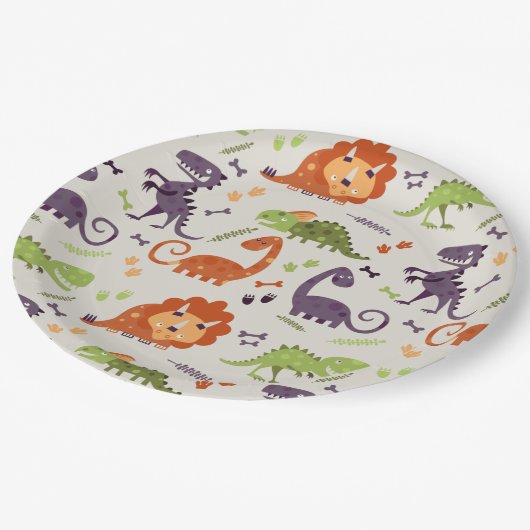 Papier Party Teller - Kinder Liebe Dinosaurier (Schrägansicht)