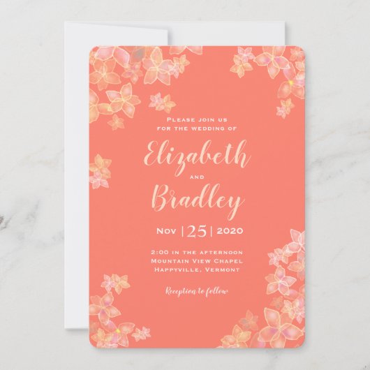 Papier Petals Coral Orange Blumenzehen Einladung (Vorderseite)