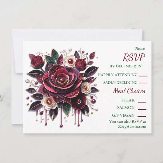 Papier-Quilling Burgundy-Rose und Perlen-UAWG Einladung (Vorderseite)