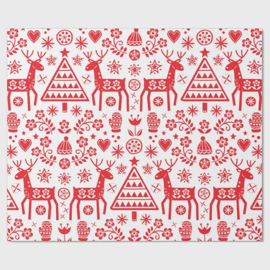 PAPIER RED SCANDINAVIAN CHRISTMAS PATTERN GESCHENKPAPIER (Flach)