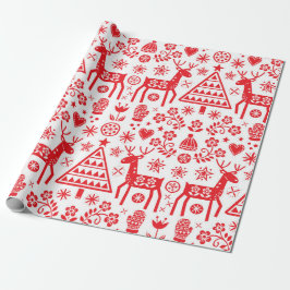 PAPIER RED SCANDINAVIAN CHRISTMAS PATTERN GESCHENKPAPIER