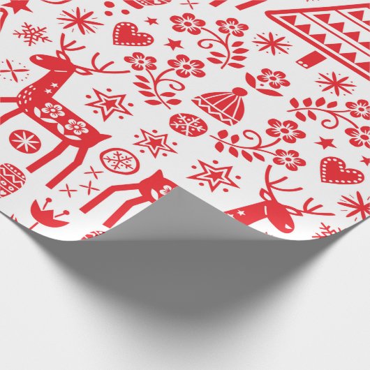 PAPIER RED SCANDINAVIAN CHRISTMAS PATTERN GESCHENKPAPIER (Ecke)