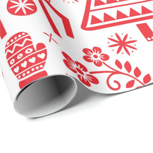PAPIER RED SCANDINAVIAN CHRISTMAS PATTERN GESCHENKPAPIER (Rolleneckpunkt)