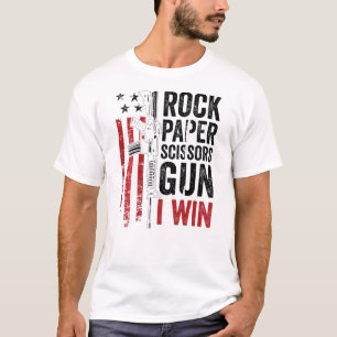 Papier-Rock-Schere Gun Gun Witz auf der Rückseite T-Shirt