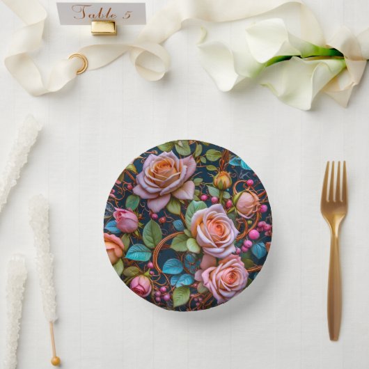 Papier-Schalen - Rosa alte Rosen Pappteller (Hochzeit)