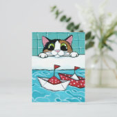 Papier Segelboote - Calico Cat Art Postcard Postkarte (Stehend Vorderseite)