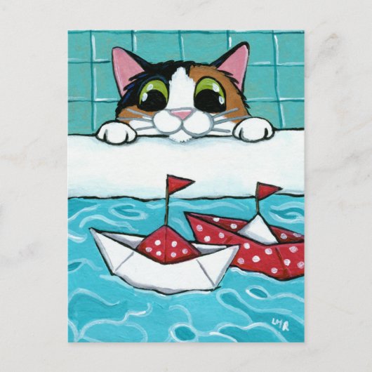 Papier Segelboote - Calico Cat Art Postcard Postkarte (Vorderseite)