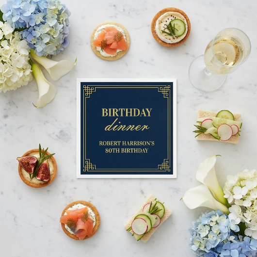 Papier Servietten Geburtstagsessen Navy Gold 80.