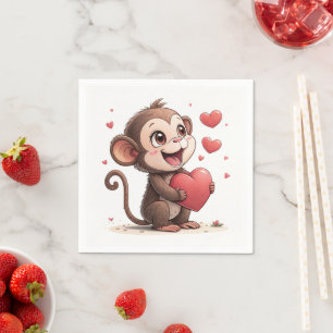 Papier Servietten Valentinstag Affe Rote Herzen