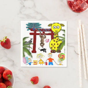 Papier-Servietten, Zoo Giraffe Affe Panther Serviette