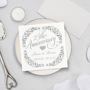 Papier-Servietten zum 25. silbernen Hochzeitstag Serviette