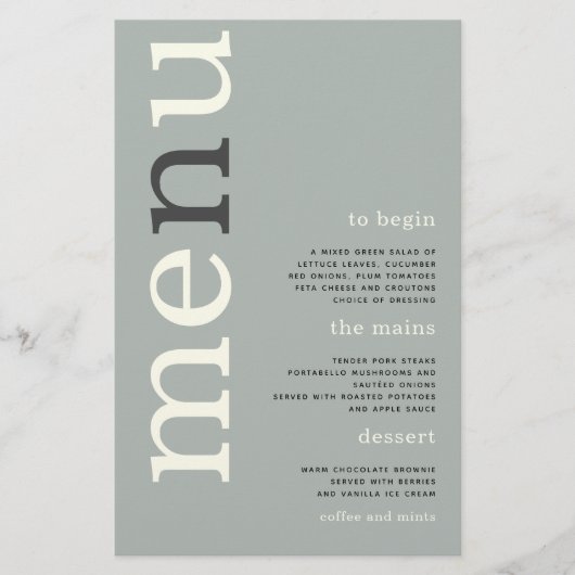 PAPIER | Simple Sage Ivory Typografy Wedding Menu (Vorne)