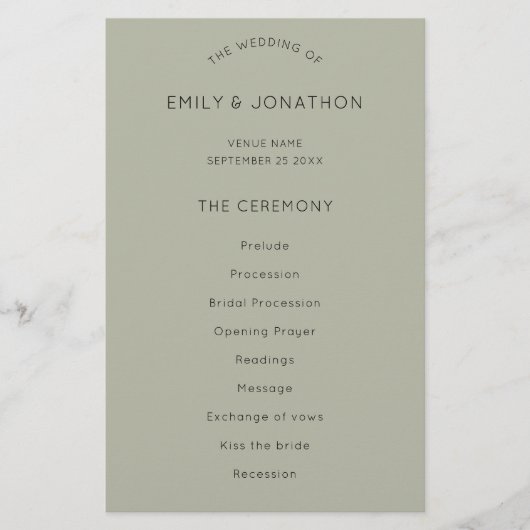 PAPIER | Simple Soft Sage Green Wedding Program (Vorne)