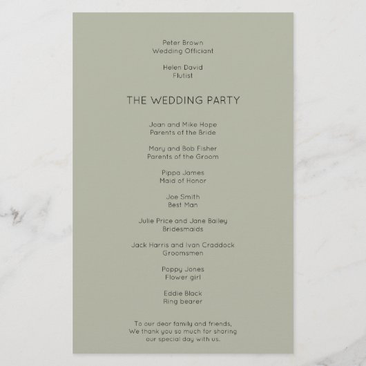 PAPIER | Simple Soft Sage Green Wedding Program (Hinten)