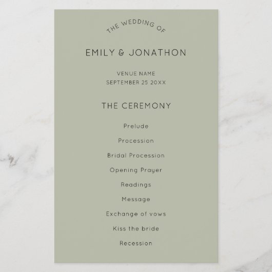 PAPIER | Simple Soft Sage Green Wedding Program (Vorne)