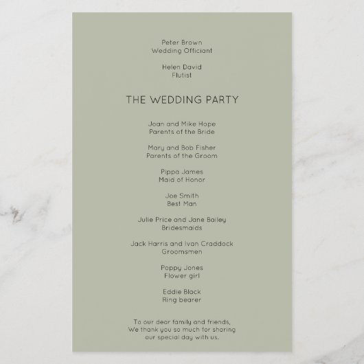 PAPIER | Simple Soft Sage Green Wedding Program (Hinten)