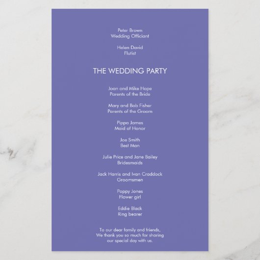 PAPIER | Simple Text Blue Wedding Program (Hinten)