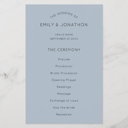 PAPIER | Simple Text Dusty Blue Wedding Program (Vorne)