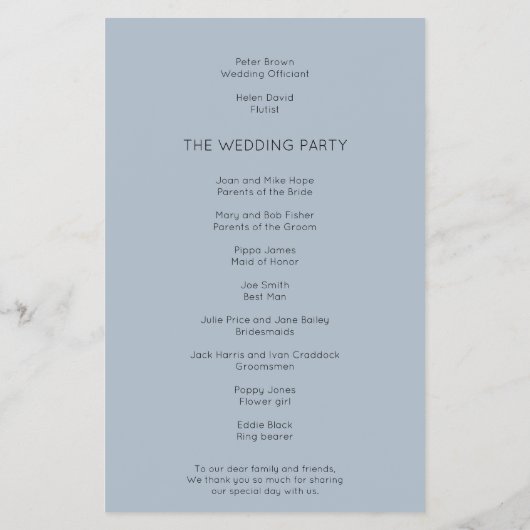 PAPIER | Simple Text Dusty Blue Wedding Program (Hinten)
