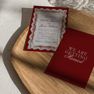 Papier-Spitze-Burgund-Altes-Geld-Doily-Hochzeit  Einladung