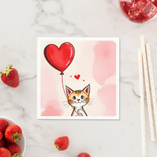 Papier-Taschentücher Valentinstag Katze Rote Herze Serviette