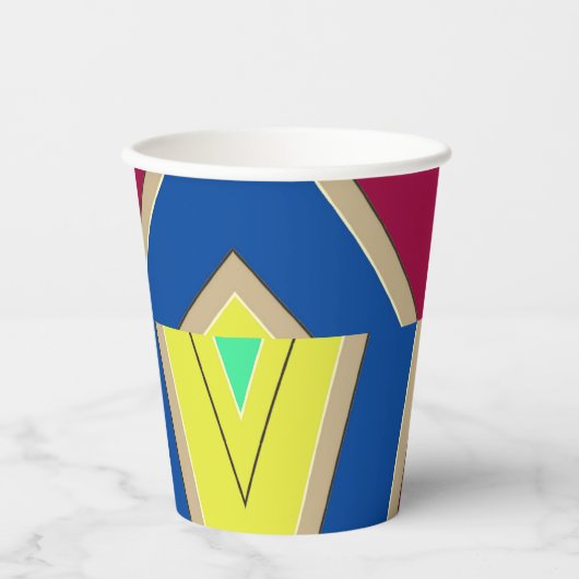 Papier-Tasse, Ein lebhafter, farbenfroher klassisc Pappbecher (Vorderseite)