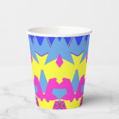 Papier-Tasse, Ein lebhafter, farbenfroher klassisc Pappbecher (Links)