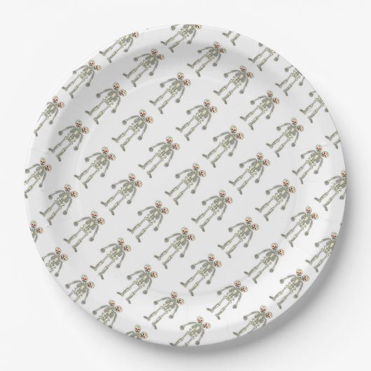 Papier-Teller 9"/Zwei-Halloween-Skelette Pappteller (Vorderseite)