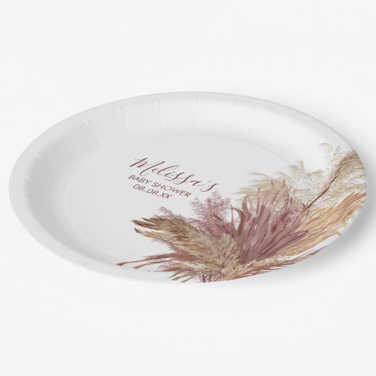 Papier Teller Aquarellfarben Pampas Grass Mauve Pi (Schrägansicht)