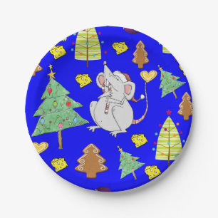 Papier Teller, frohe Weihnachts-Blue-Maus Käse Pappteller