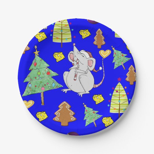 Papier Teller, frohe Weihnachts-Blue-Maus Käse Pappteller (Vorderseite)