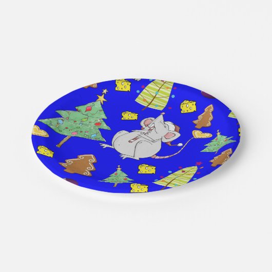 Papier Teller, frohe Weihnachts-Blue-Maus Käse Pappteller (Schrägansicht)