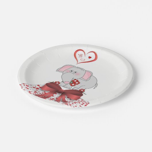 Papier Teller Valentinstag Elefant (Schrägansicht)