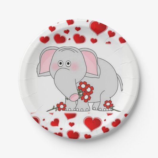 Papier Teller Valentinstag Elefant (Vorderseite)