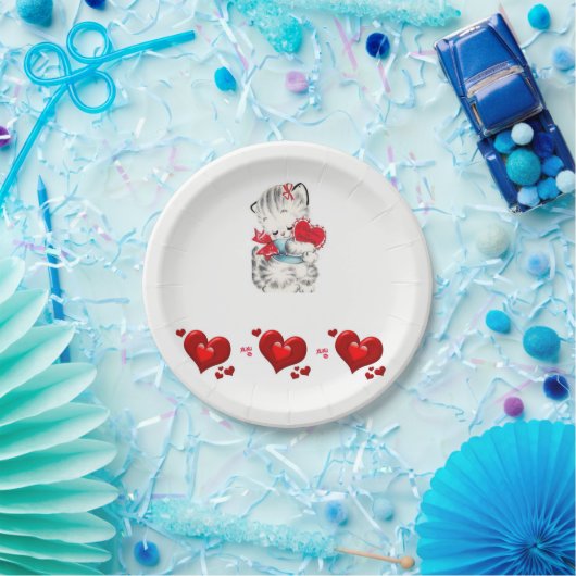 Papier Teller Valentinstag Kitten Vintag (Party)