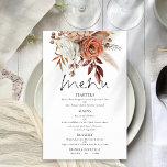 PAPIER | Terracotta Florals Rustic Wedding Menu<br><div class="desc">PAPIER | Terracotta Florals Rustikales Hochzeitsmenü. Eine Alternative zu PAPER (nicht Karte) mit einem großen Wert von 5, 5" x 8, 5". Eine informelle Set-Typografie in schwarz für die Hauptüberschrift Menü ergänzt die Erholung des Textes,  die Sie leicht personalisieren können,  mit schönen herbstfarbenen Blume und Gräsern an der Spitze.</div>