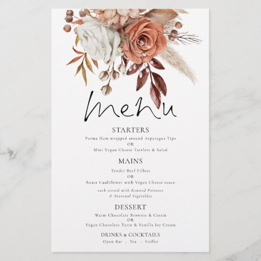 PAPIER | Terracotta Florals Rustic Wedding Menu (Vorne)