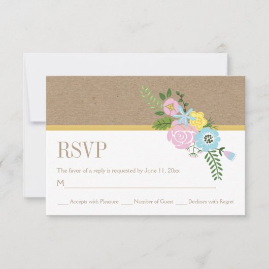 Papier und rosa, Aqua-Blume Hochzeit RSVP Karte (Vorderseite)