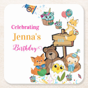 Papier Untersetzer Happy Birthday Fox Bear Küken K
